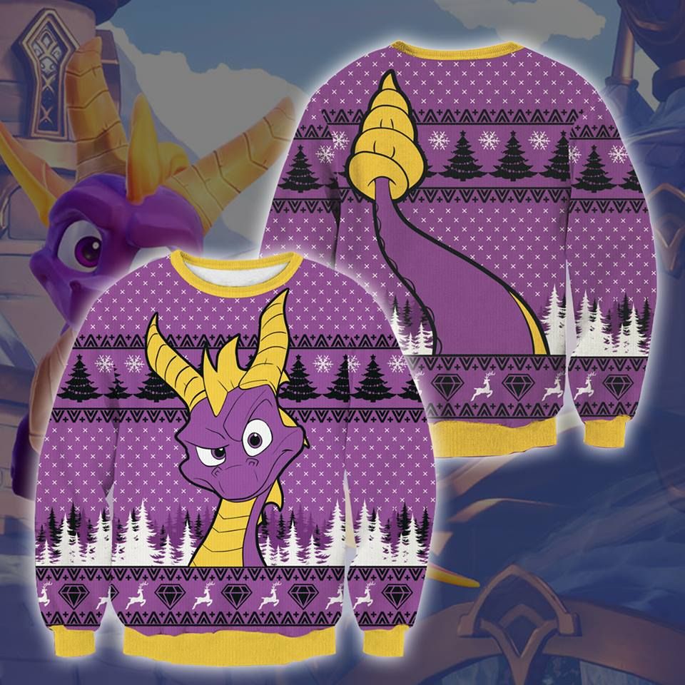 Spyro Knitting Pattern 3D Print Ugly Christmas Sweatshirt