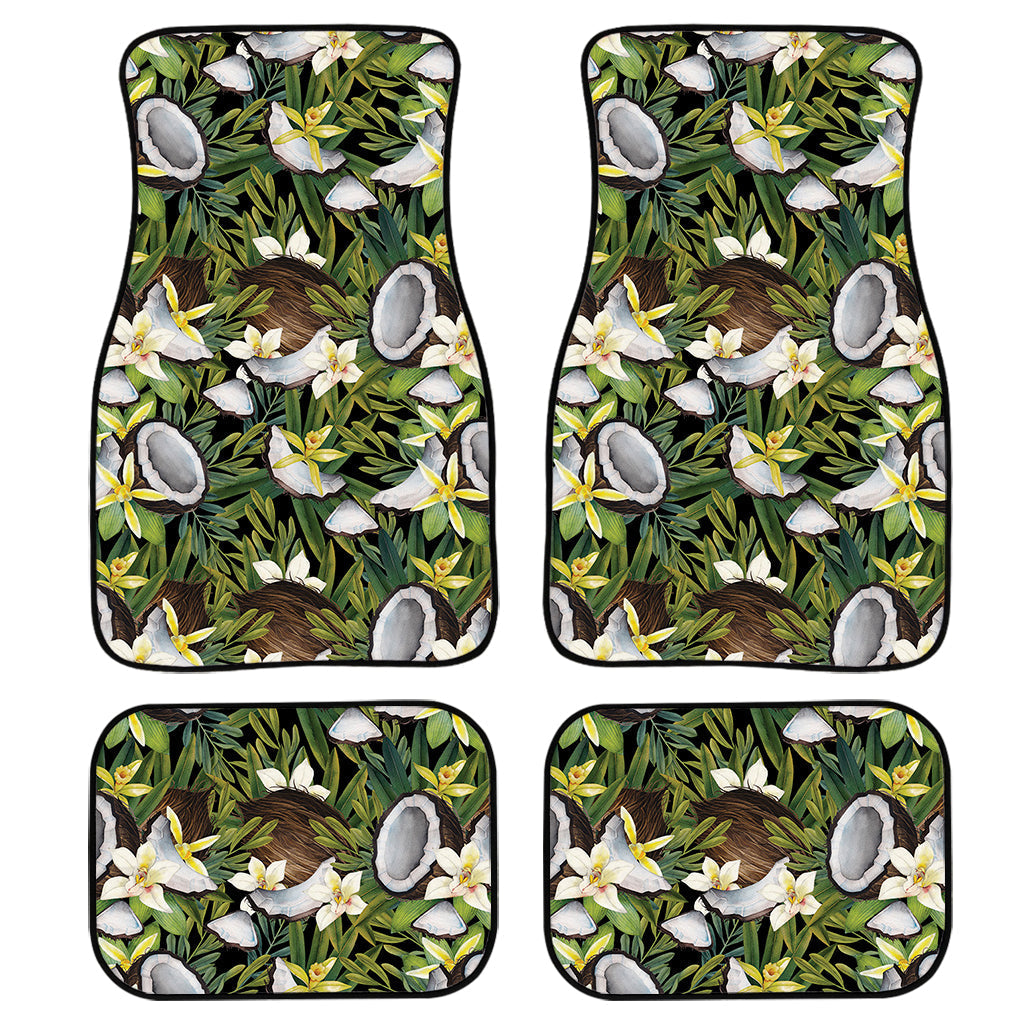 Vanilla Flower And Coconut Pattern Print Front And Back Car Floor Mats, Front Car Mat