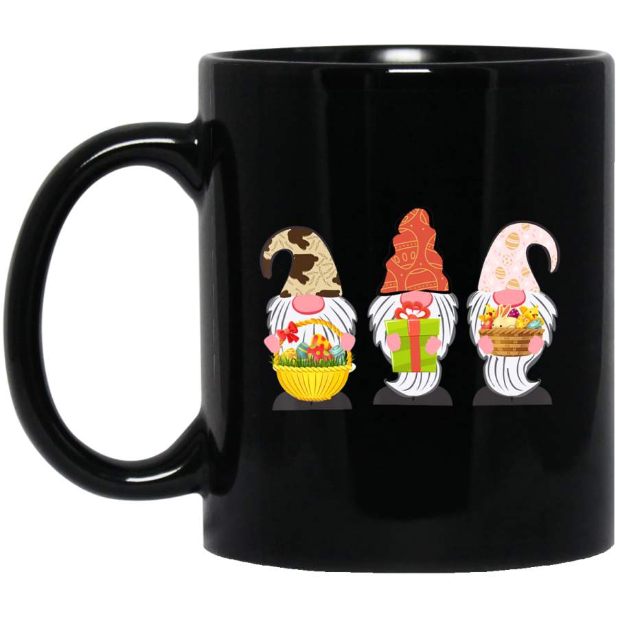 Three Gnomes Easter Day Egg Hunter Gift Happy Easter 11oz 15oz Black Mug Happy Easter Day Funny Colors Eggs Bunny Ears Peeps Cute