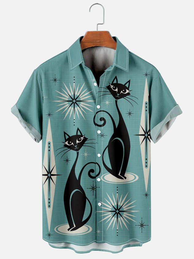 Men Geometric Cat Casual Shirt