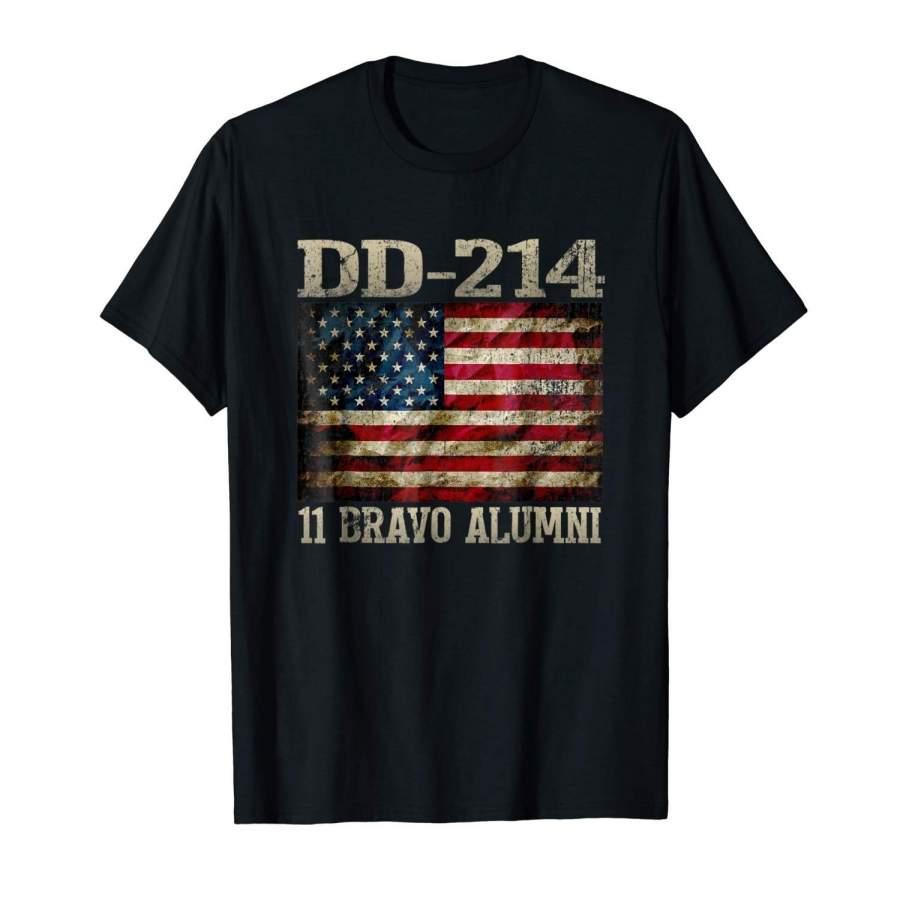 Vintage DD-214 US Army 11 BRAVO Alumni American Flag T-Shirt