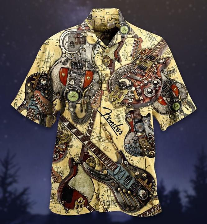 Guitar Electric Print Short Sleeve Hawaii Casual Shirt Ha75701