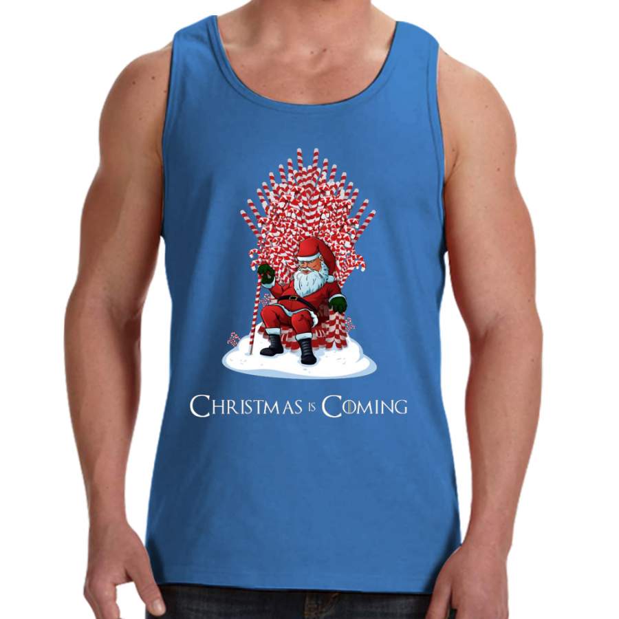 Christmas Is Coming Santa Candy Cane Throne T-Shirt Men Tank Top