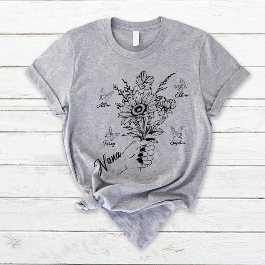 Grandma Hands Holding Flower Butterfly T-Shirt