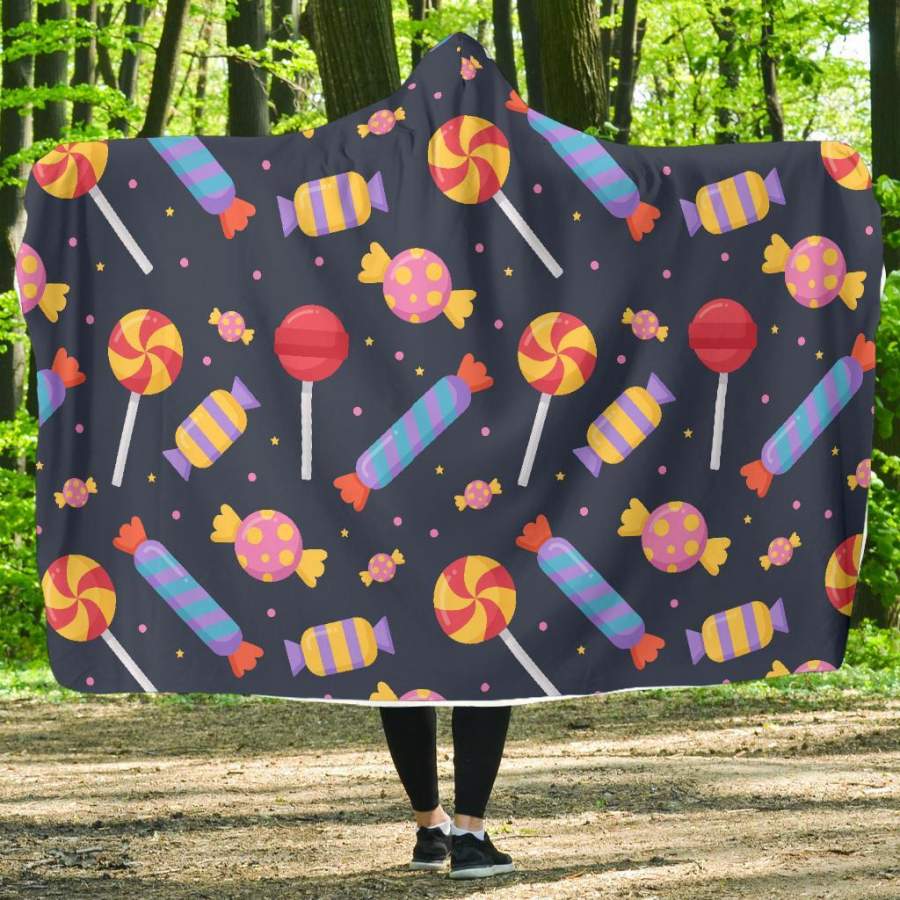 Candy Pattern Print Hooded Blanket