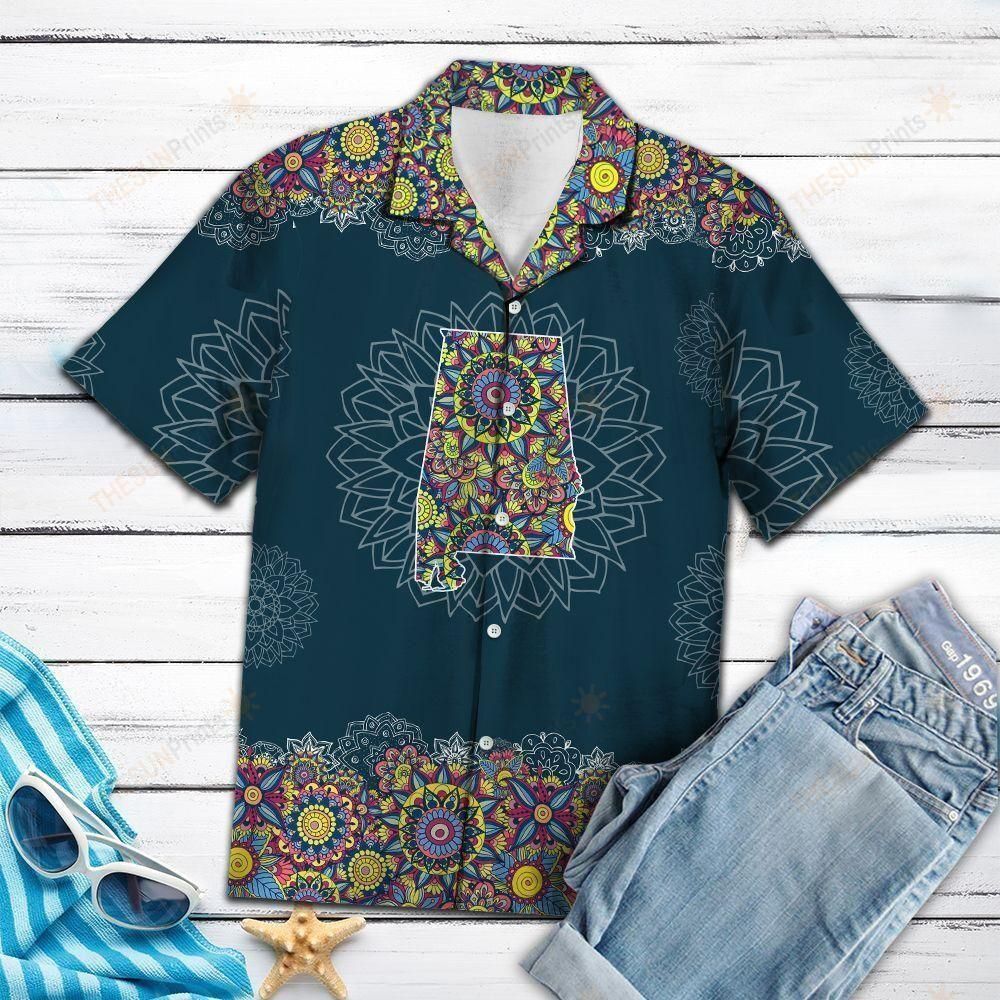 Alabama Mandala Teal Aloha Hawaiian Shirt Colorful Short Sleeve Summer Beach Casual Shirt For Men And Women