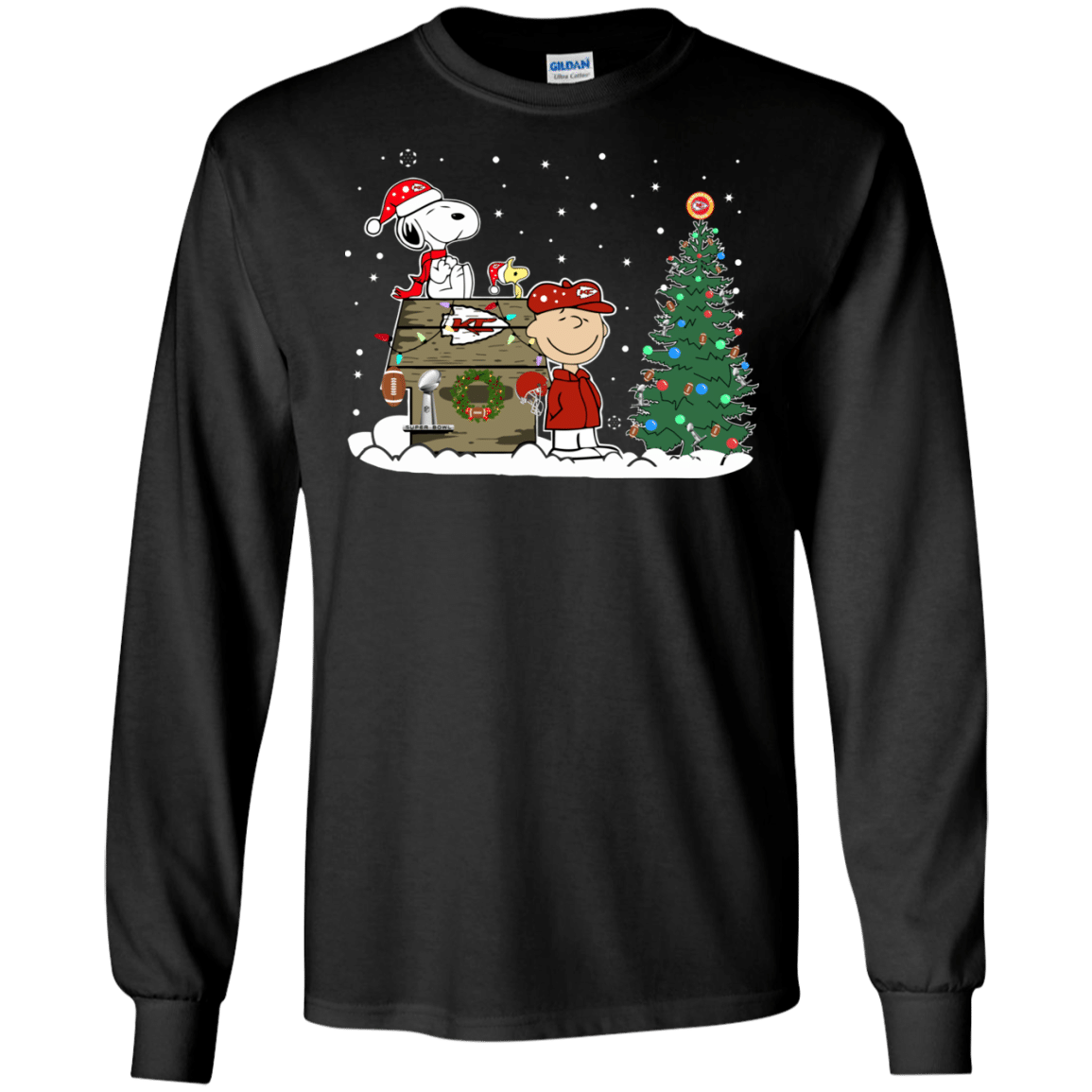 Find Kansas City Chiefs Snoopy The Peanuts Ugly Christmas Sweater  Super Bowl LS Cotton T-Shirt