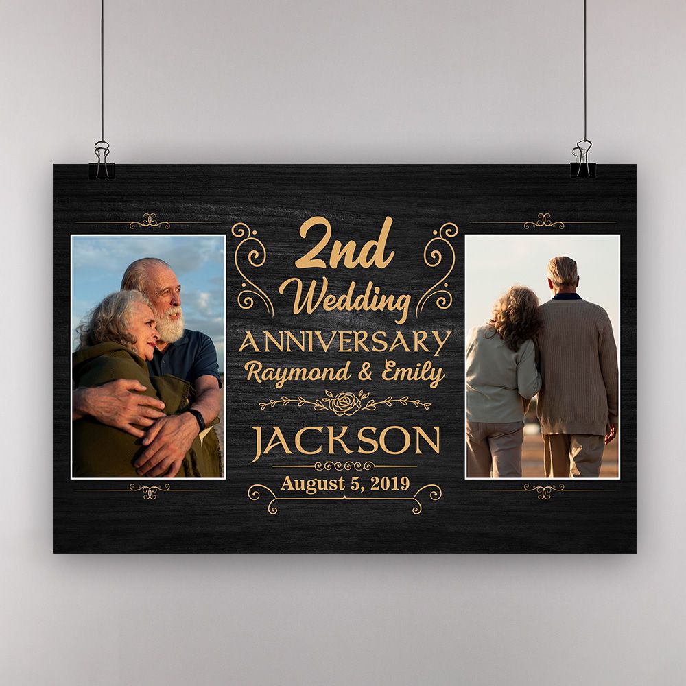 Personalized Photo, Names & Date 2Nd Wedding Anniversary Gifts Poster For Couple, Husband, Him , Wife, Her