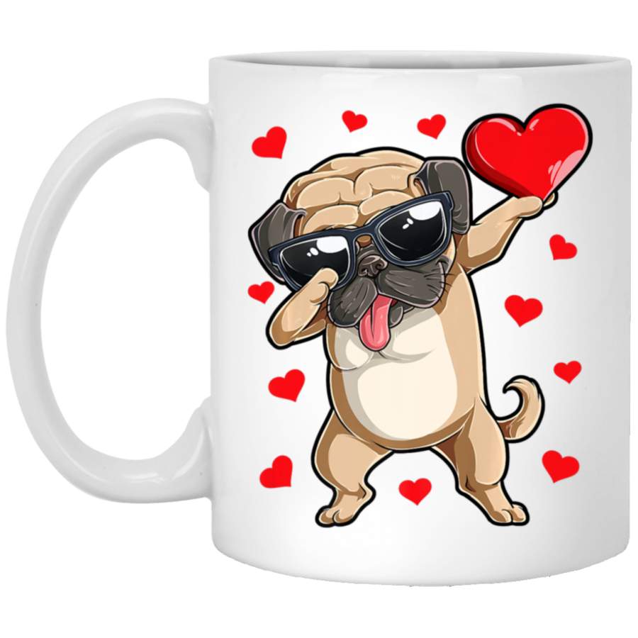 Dabbing Pug Heart Valentines Day Boys Kids Love Dog Lover 11oz 15oz White Mug Happy Easter Day Funny Colors Eggs Bunny Ears Peeps Cute