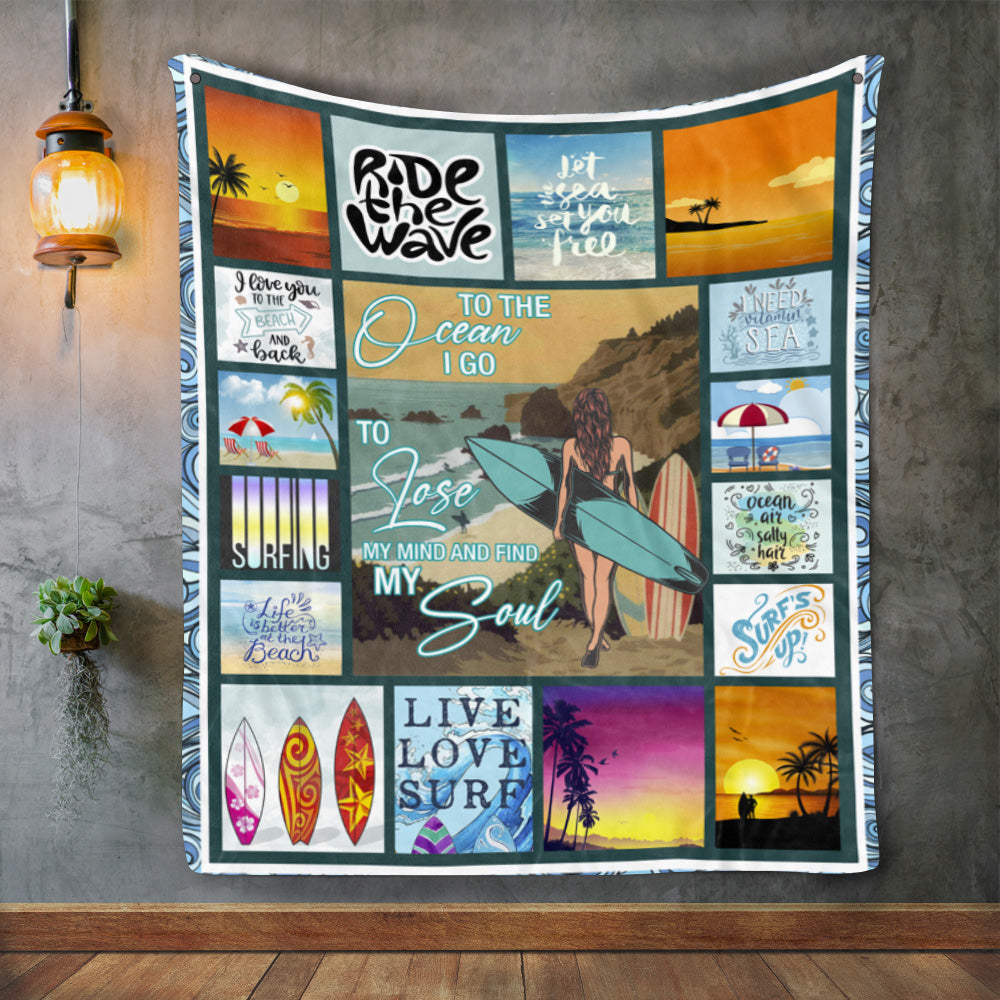 Surf Girl Fleece Blanket – Into The Ocean I Go Blanket