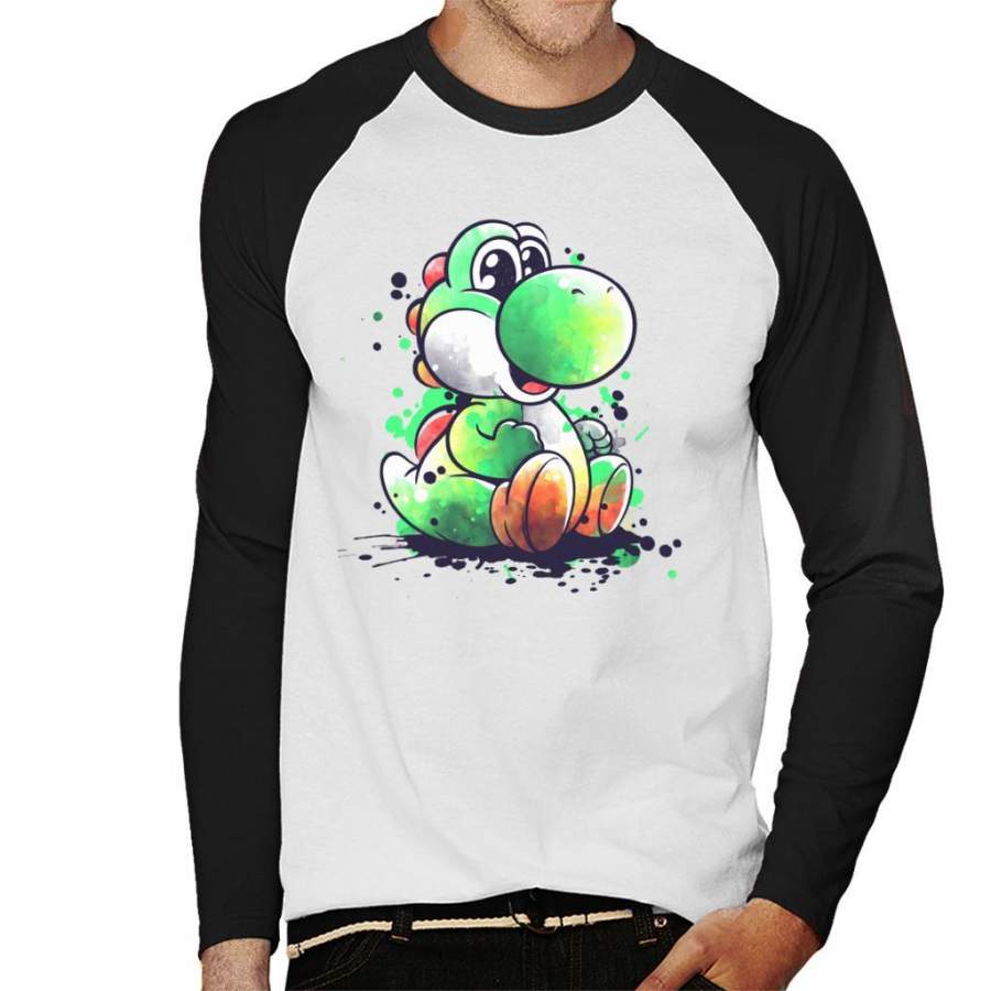 Yoshi Watercolour Super Mario Men’s Baseball Long Sleeved T-Shirt