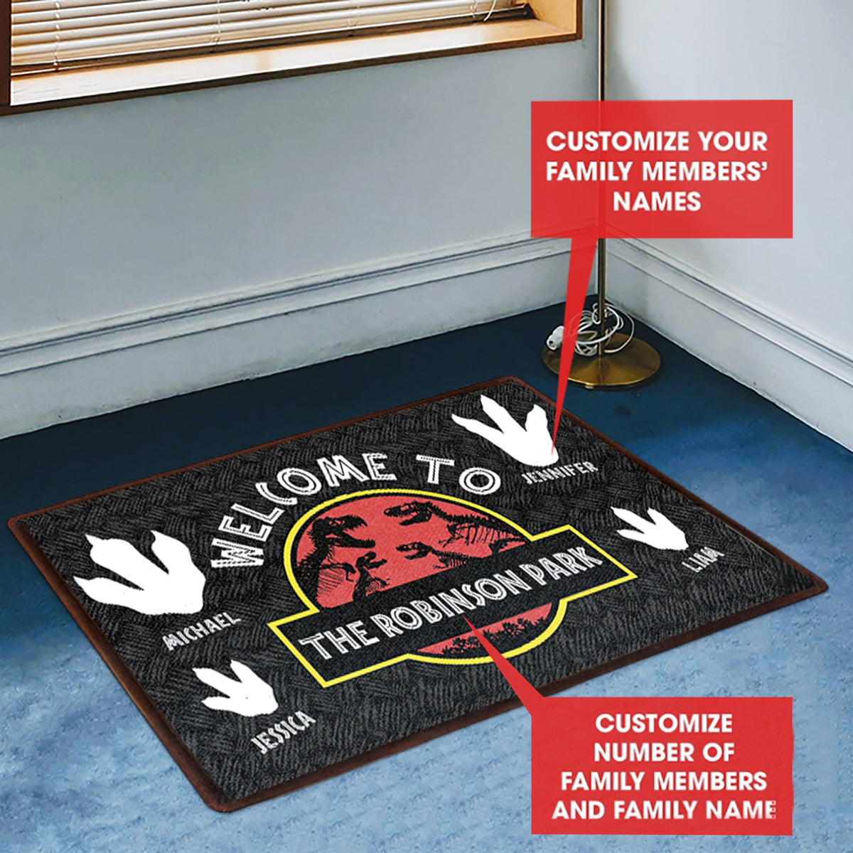 Welcome To Personalized Jurassic Park Dinosaur All Over Printing Doormat, Dinosaurus Doormat