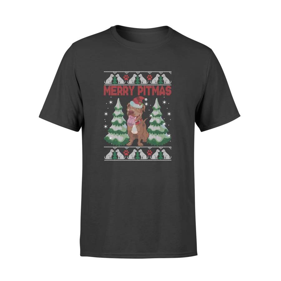 Ugly Christmas Sweaters Christmas Pitbul Merry Pitmas Shirt – Standard T-shirt