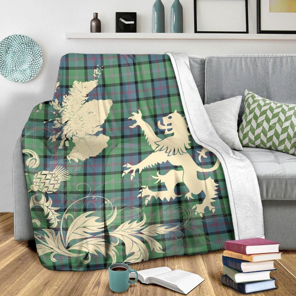 Tartan Blanket Macthomas Ancient Tartan Scotland Lion Thistle Map Plaid Blanket