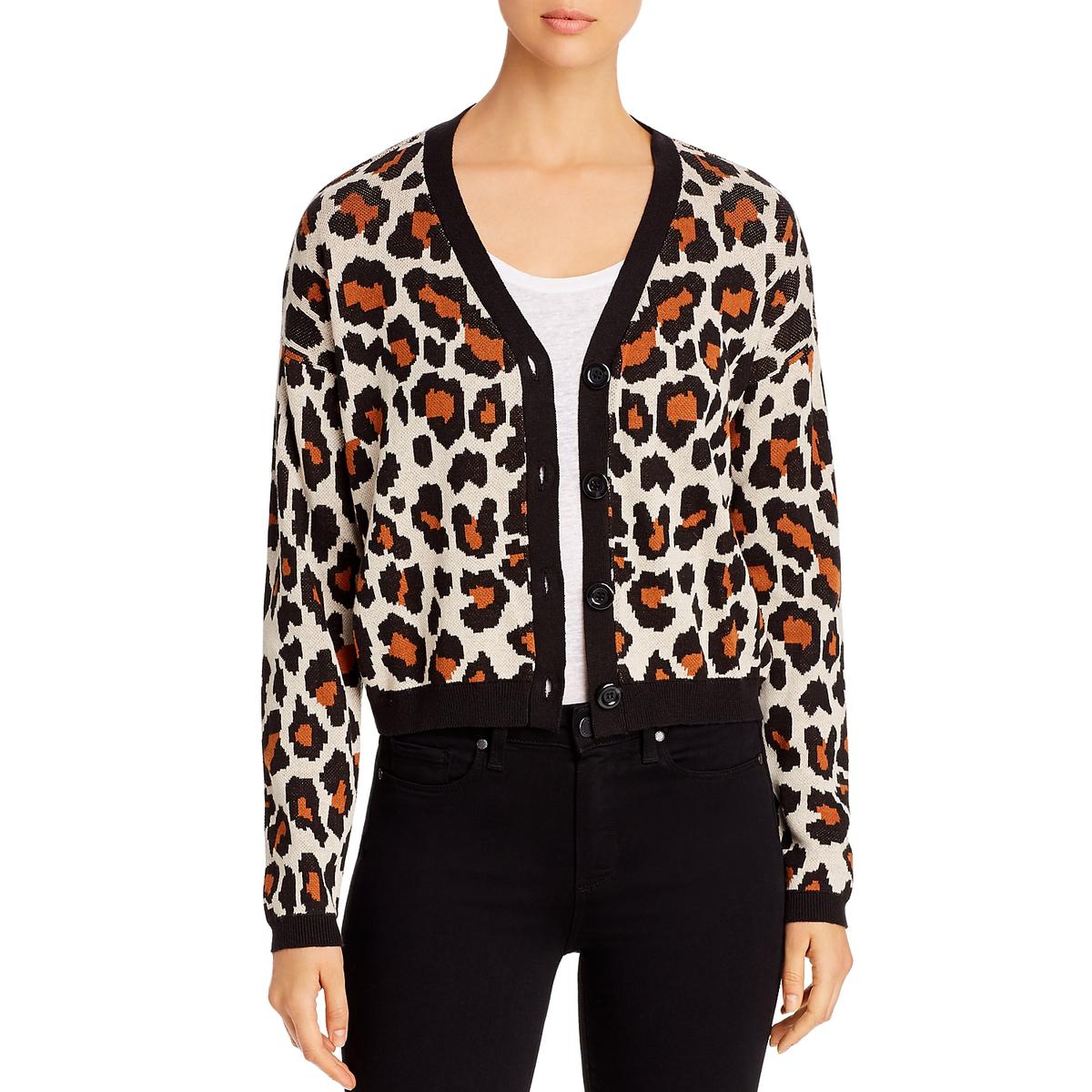 Womens Leopard Print V-Neck Cardigan Sweater