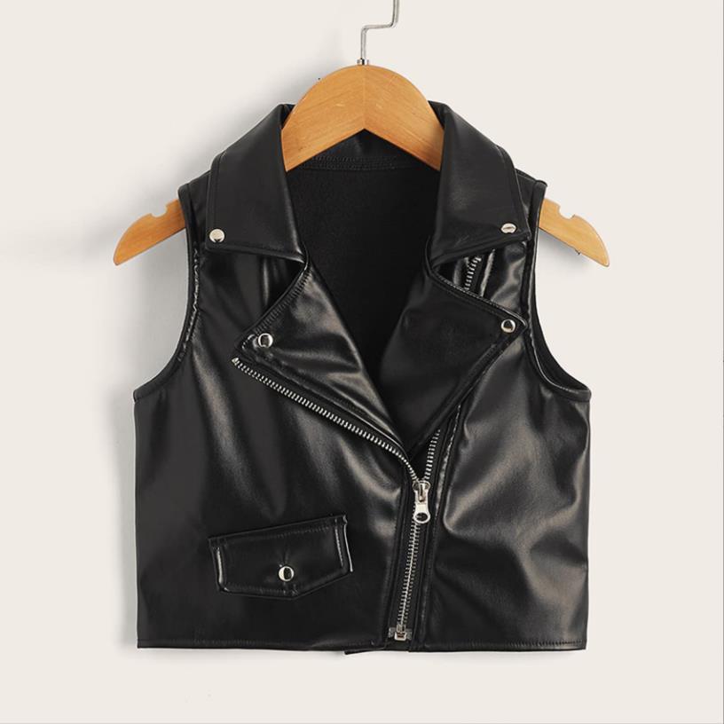 Baby Girl Pu Leather Vest Spring Autumn New Tops Children Soft Leather Jacket Kids Vest INS 2-8 Years Wz830 alx