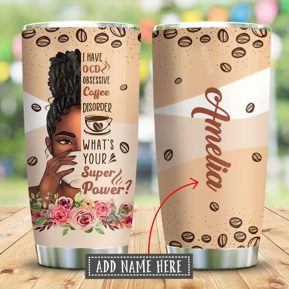 Personalized Afrocentric Stainless Steel Tumbler Black Woman Ocd Coffee Custom Insulated Tumbler Melanin Women Gift Ideas