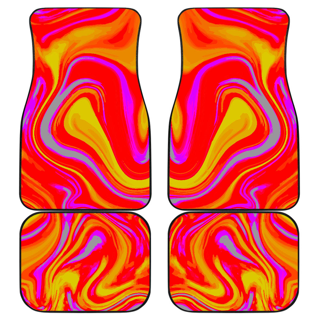 Orange Psychedelic Liquid Trippy Print Front And Back Car Floor Mats, Front Car Mat