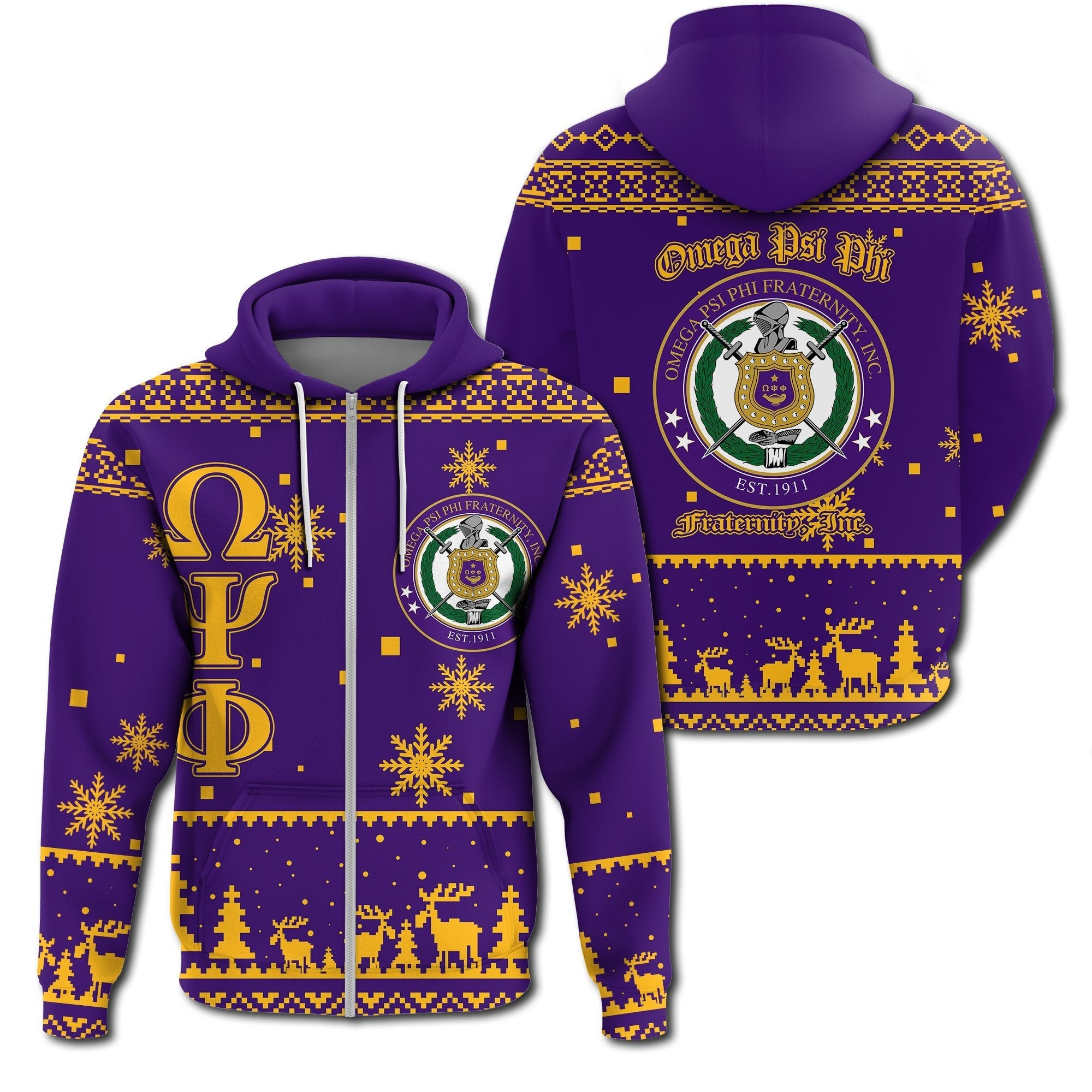 Christmas Shield Of Omega Psi Phi Zip Hoodie J5