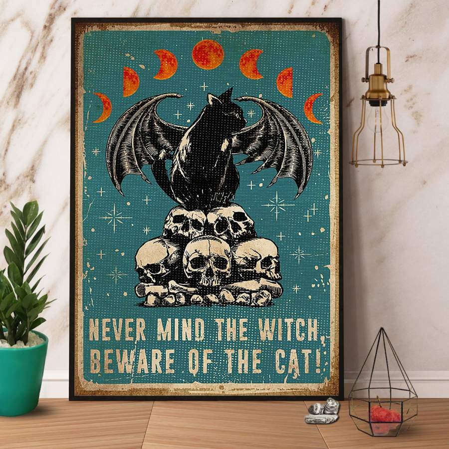 Cat witch never mind the witch Halloween paper poster no frame/ wrapped canvas wall decor full size