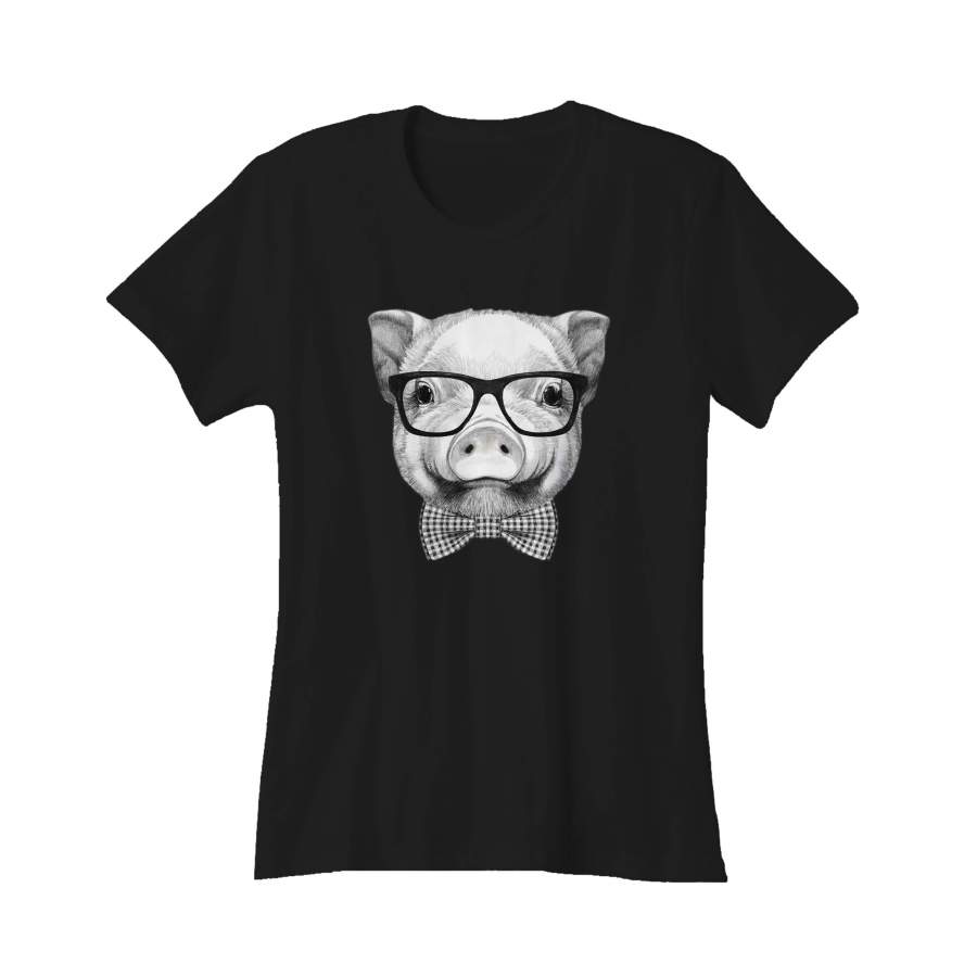 Piggy Pig with Glasses Hand Drawn Vintage Art Gift Women’s T-Shirt