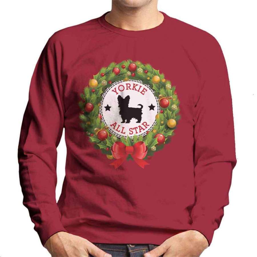 Yorkshire Terrier All Star Christmas Wreath Men’s Sweatshirt