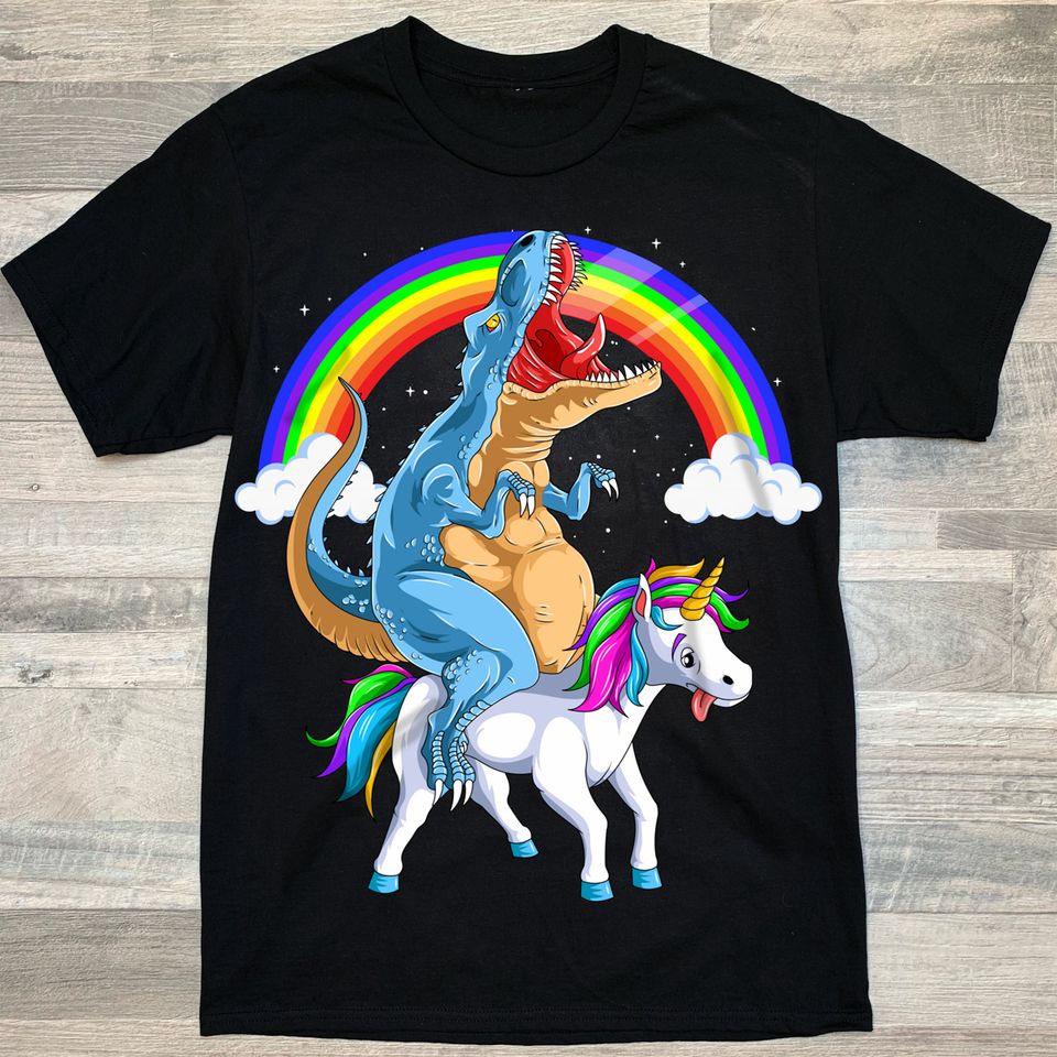 Funny Riding Unicorn Dinosaur Gift Standard/Premium T-Shirt