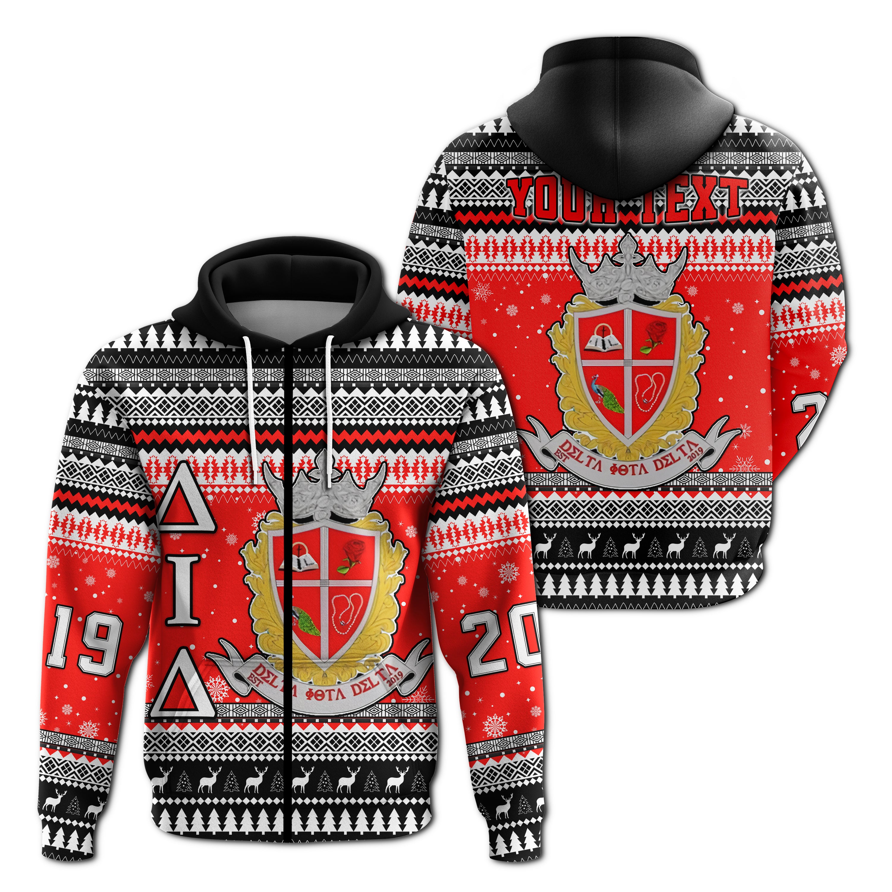 (Custom Personalised) Delta Iota Delta Christmas Zip Hoodie African Pattern Lt13