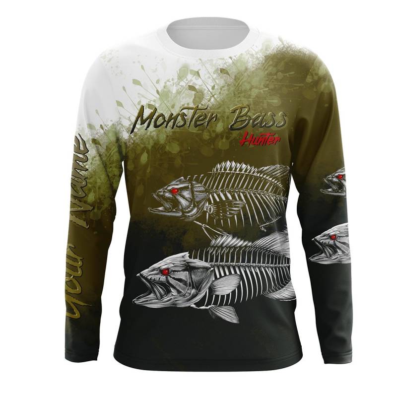 Monster Bass Hunter Uv Protection Quick Dry Customize Name Long Sleeves Upf 30+ Personalized Gift