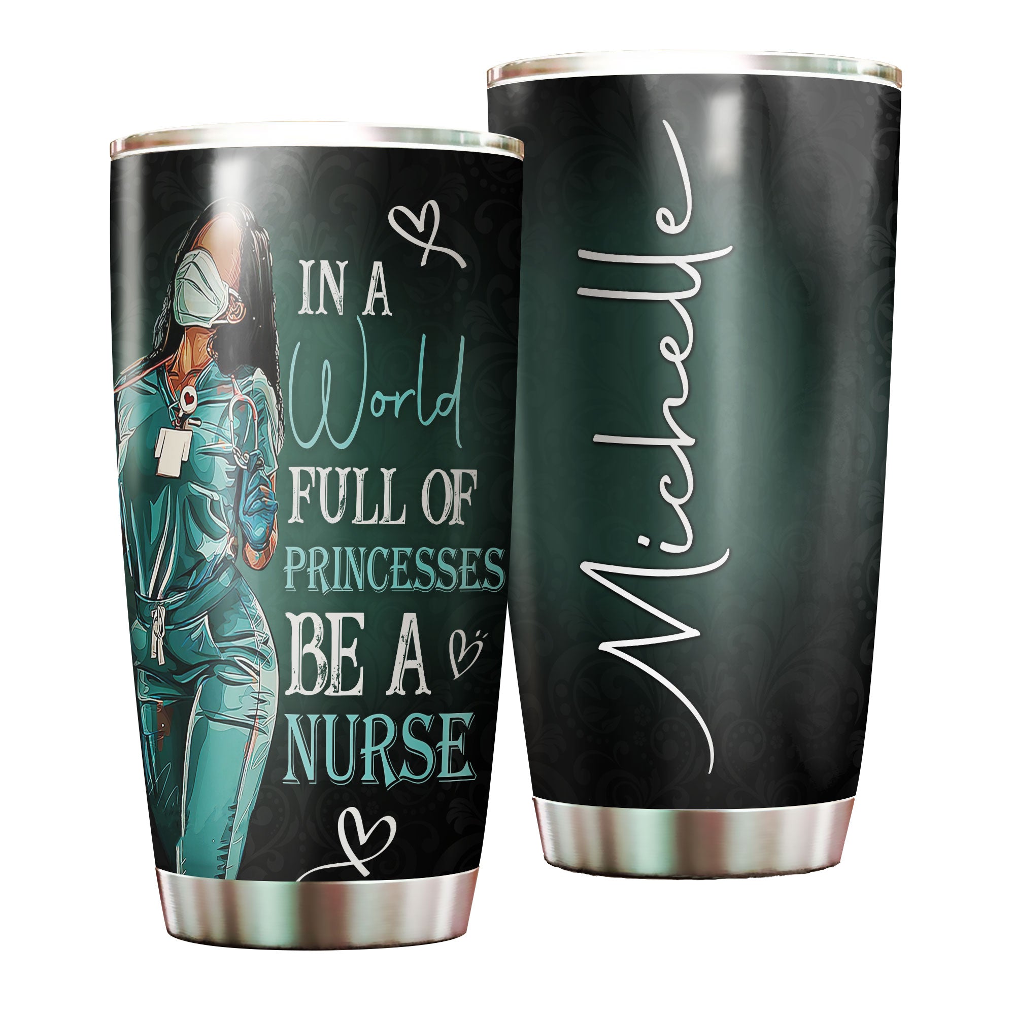 Personalized Black Nurse Princess Stainless Steel Tumbler – Double-Walled Insulation Vacumm Flask – Gift For Black Queen, International Women’S Day, Nurse’S Day