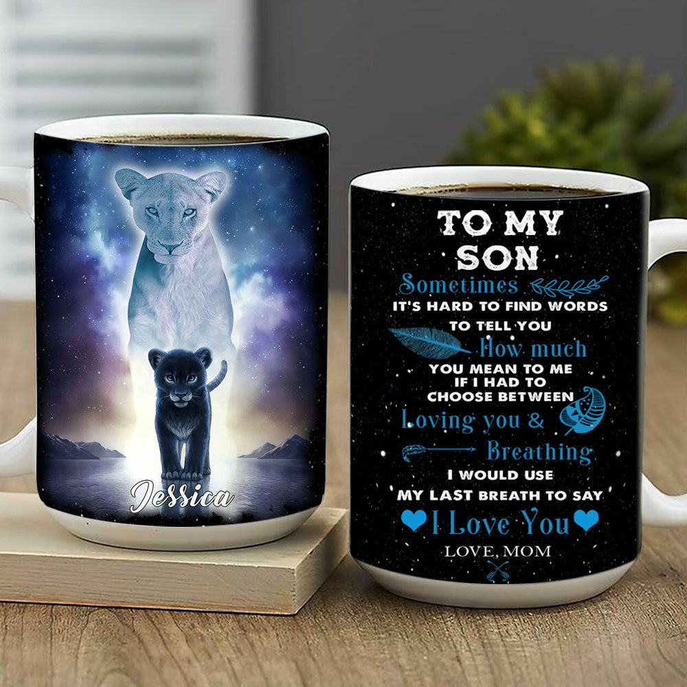 To My Daughter And Son Lion Mom Choose Between Loving You And Breathing Personalized Mug