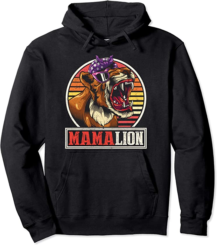 Retro Zoo Keeper Mommy Gift Jungle Animal Family Mama Lion Pullover Hoodie