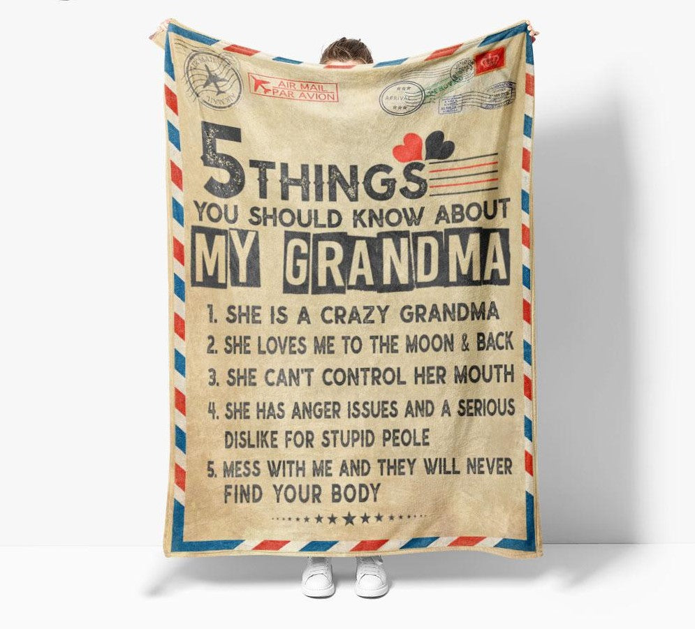 To My Grandma 5 Things You Should Know About My Grandma Letter Blanket Gift For Grandma Birthday Gift Home Decor Bedding Couch Sofa Soft And Comfy Cozy