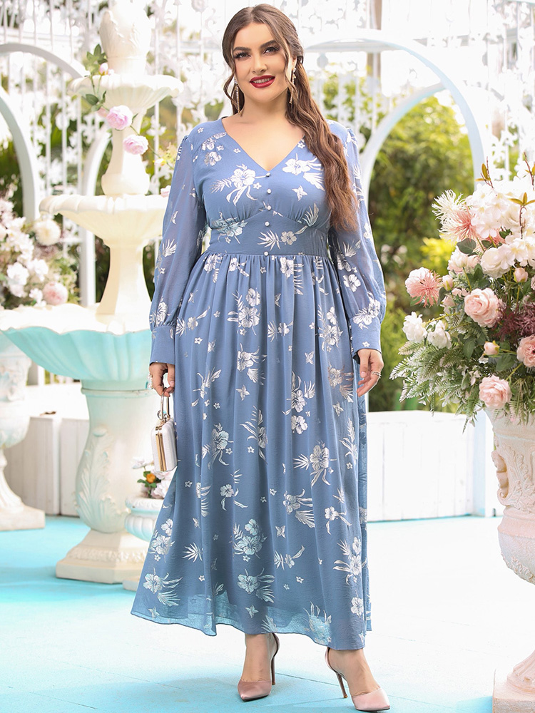 TOLEEN Women Chic Elegant Large Plus Size Maxi Dresses 2022 New Summer Long Sleeve Casual Floral Evening Party Festival Clothing alx