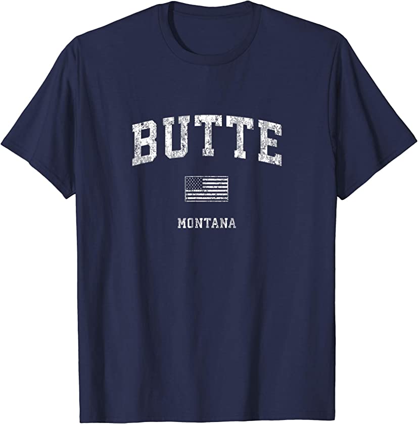 Butte Montana MT T-Shirt Vintage American Flag Tee