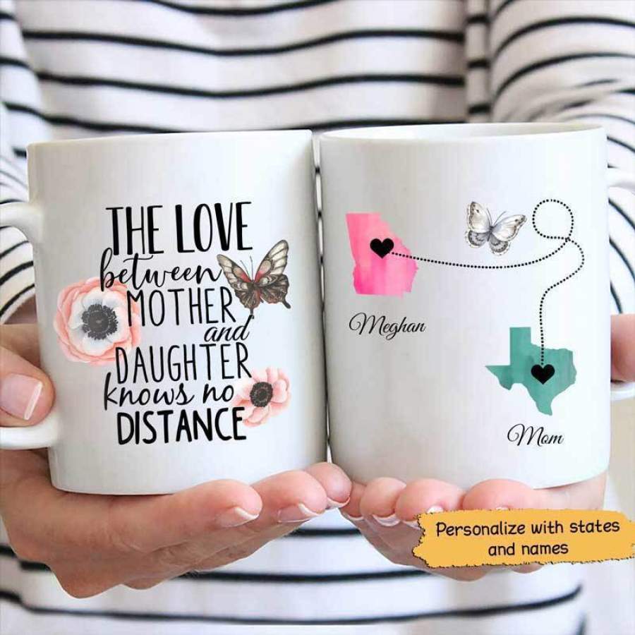 Long Distance Mom And Daughter Butterfly Personalized Mug