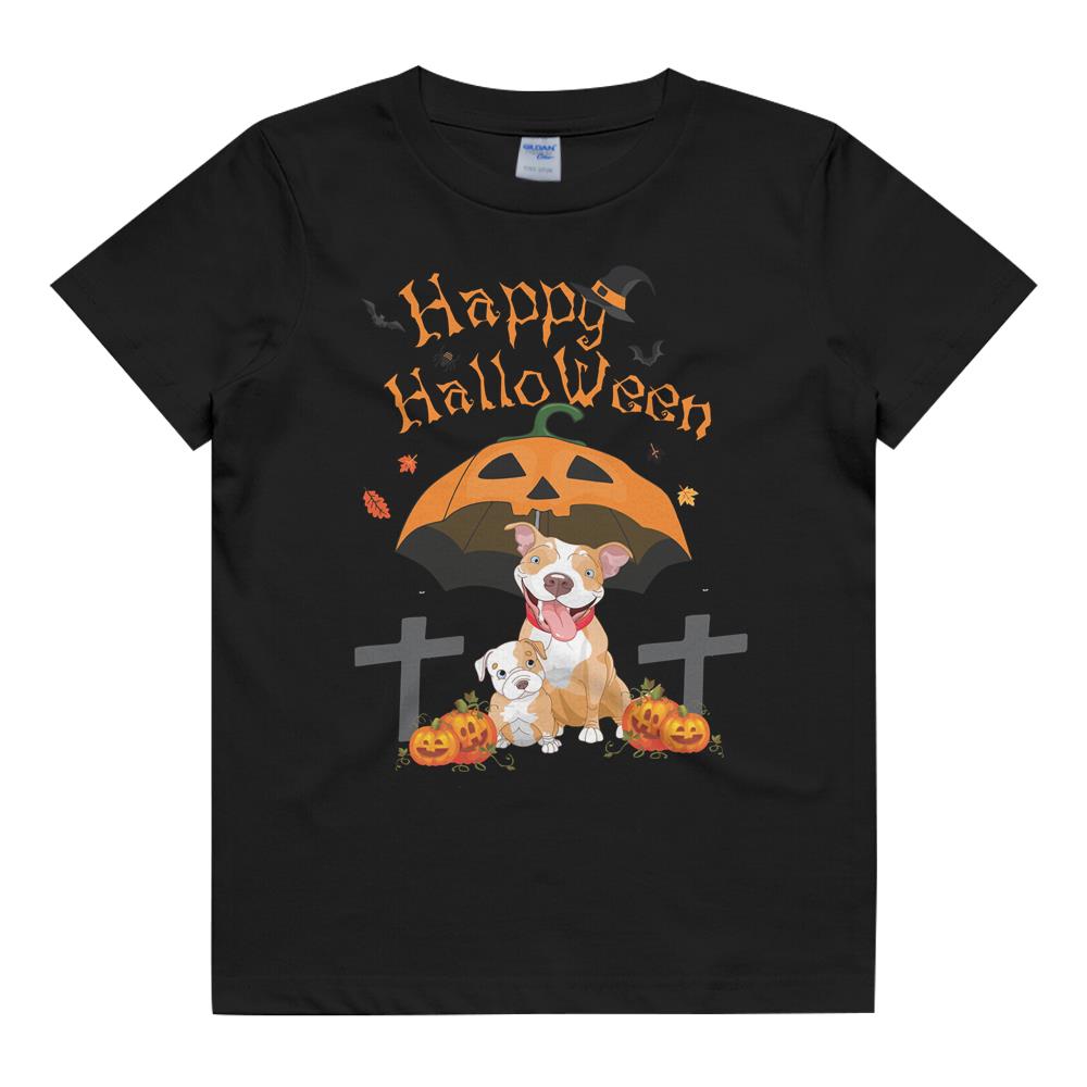Happy Halloween Pitbull With Pumpkin Kids T Shirt
