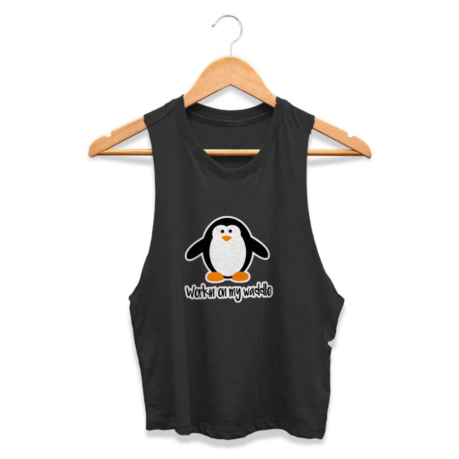 Cute Penguin Workin On My Waddle Graphic Halloween Fun Animal Arctic Birds Joke Animal Kingdom Beak CPY Womans Crop Tanktop Tee