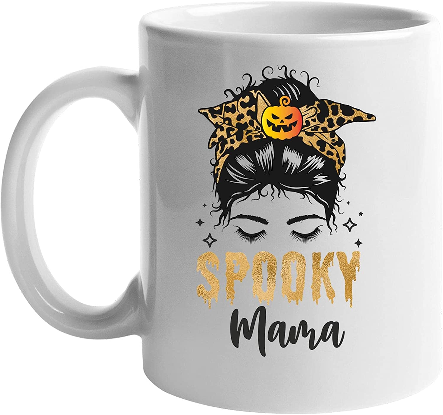 Fall Mom Messy Bun Leopard Halloween White Ceramic Coffee Mug 11Oz And 15Oz – Dxtee