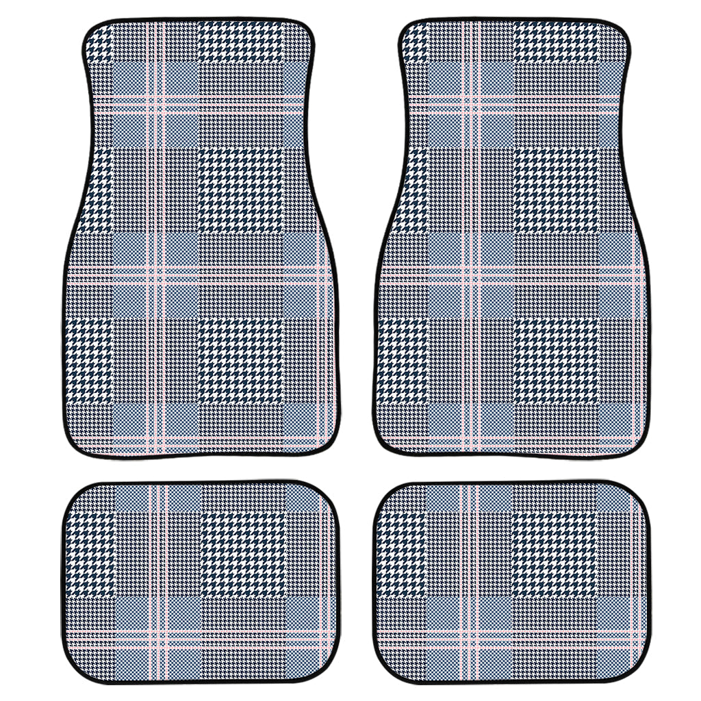 Navy And White Glen Plaid Print Front And Back Car Floor Mats, Front Car Mat