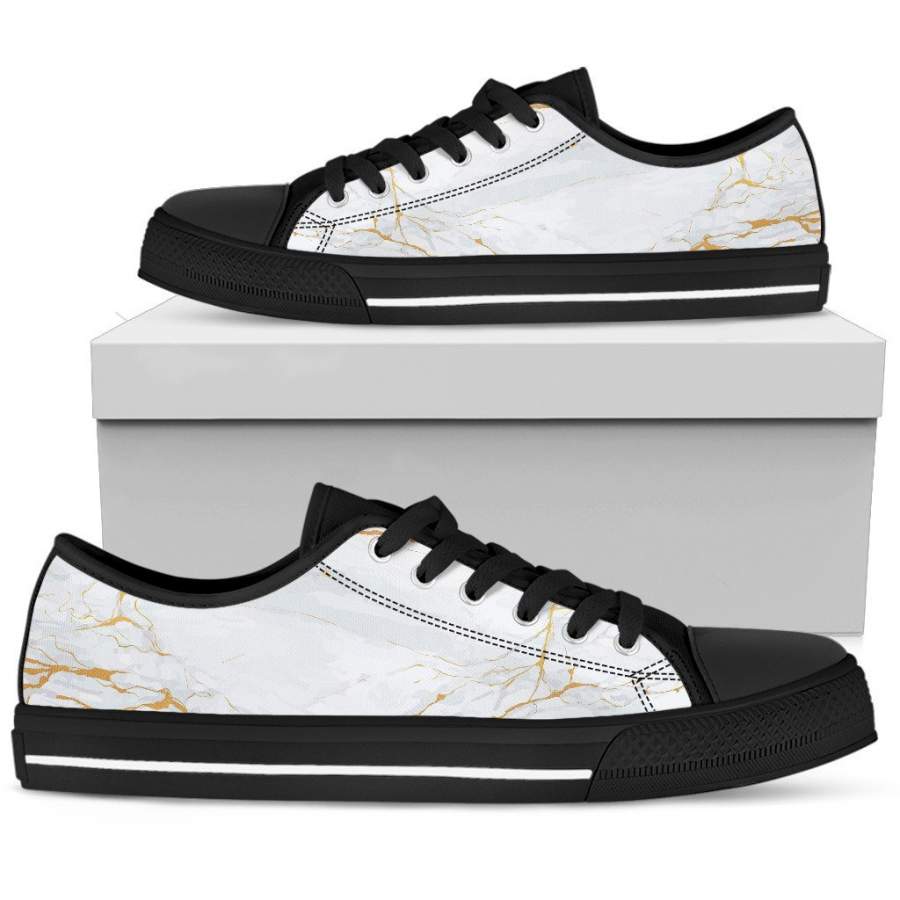 White Gold Scratch Marble Print Women’s Low Top Shoes