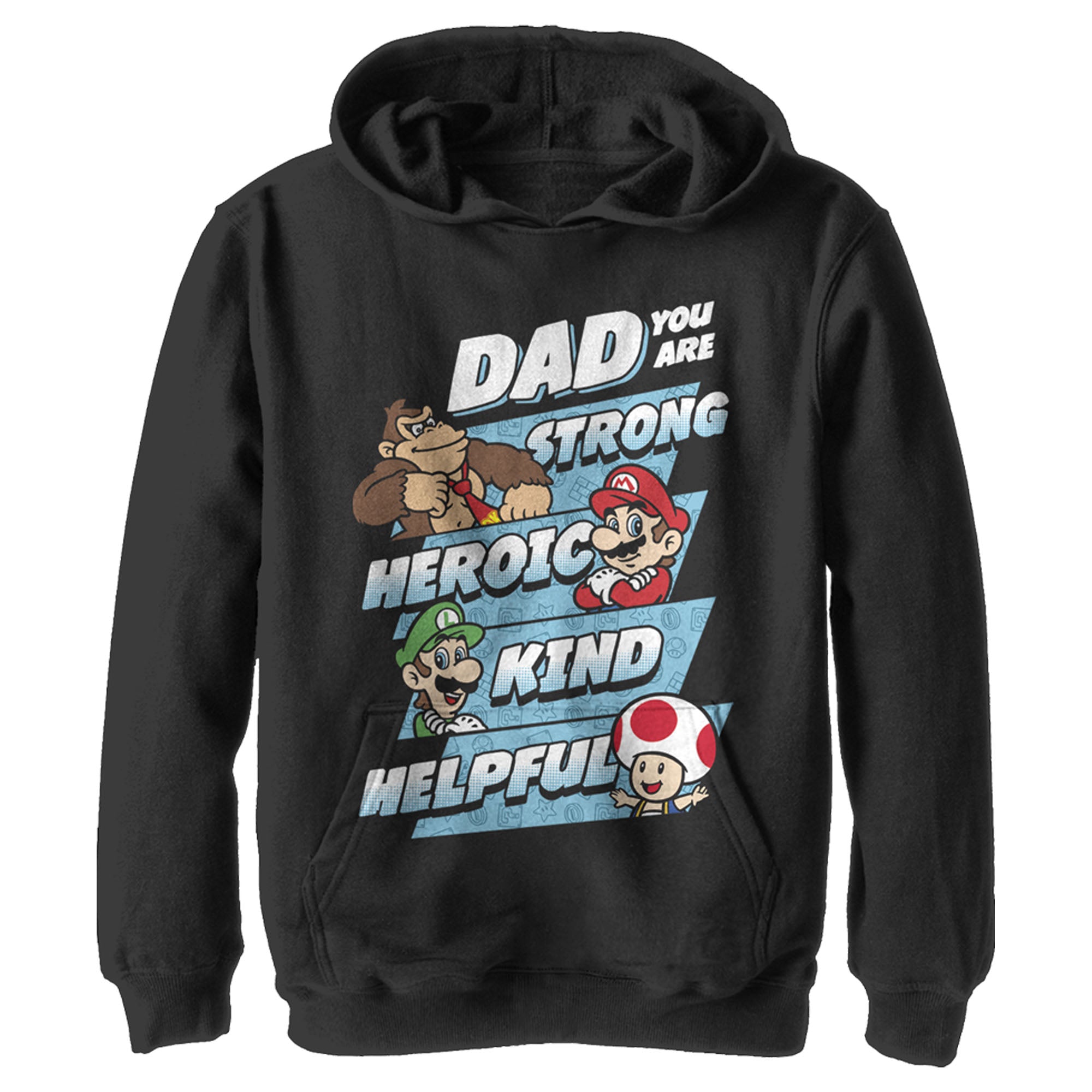 Boy’S Nintendo Super Mario Dad You Are Strong Heroic Kind Helpful Pull Over Hoodie