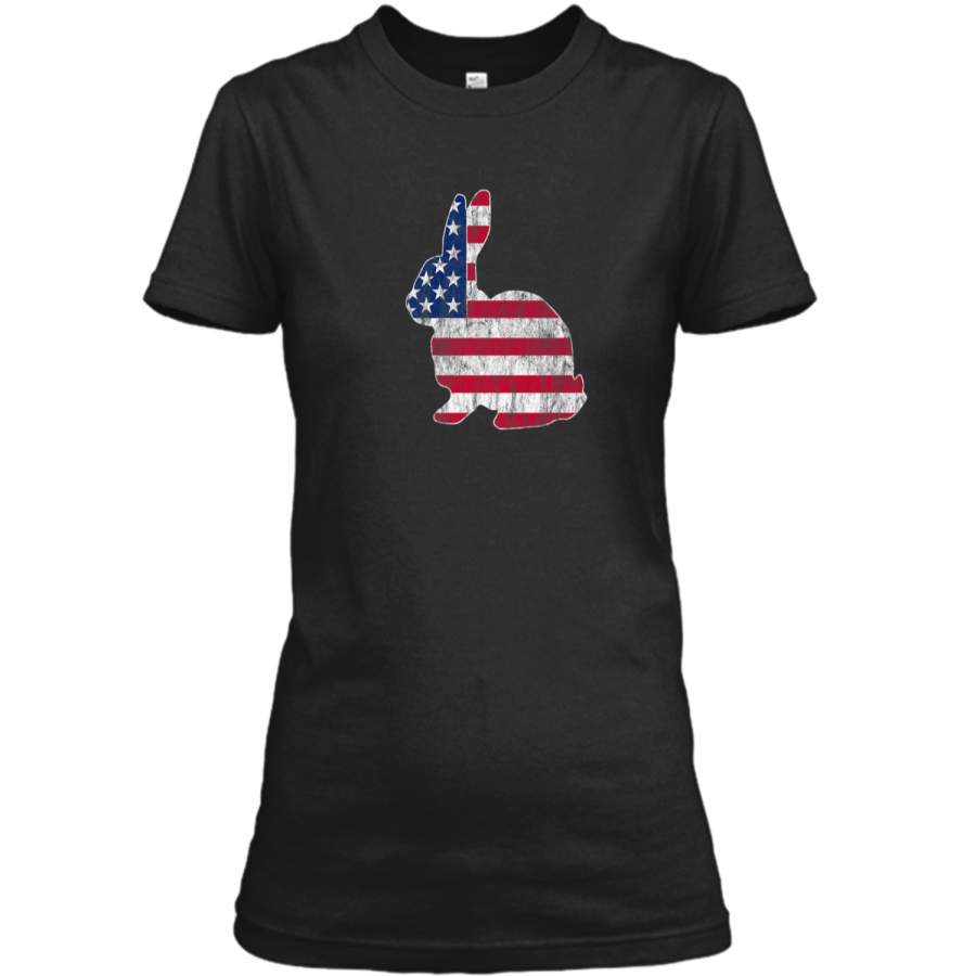 Bunny Rabbit American Flag Easter T-Shirt Ladies Custom