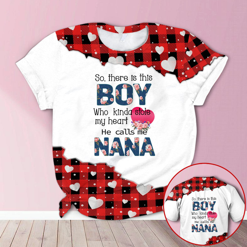 Personalized There Is This Boy Who Stole My Heart Red Plaid All Over Print Shirts, 3D Custom Shirts For Grandma Hn98 Do99