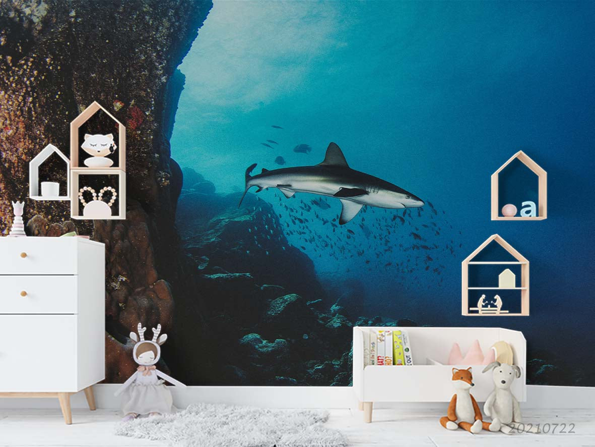 3D Sea Animal Shark Wall Mural Wallpaper Lqh 614