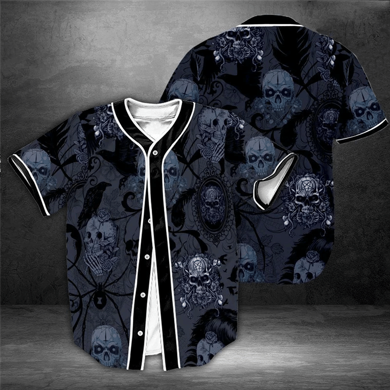 Gothic Skull Print 3D Prints Baseball Jersey For Men