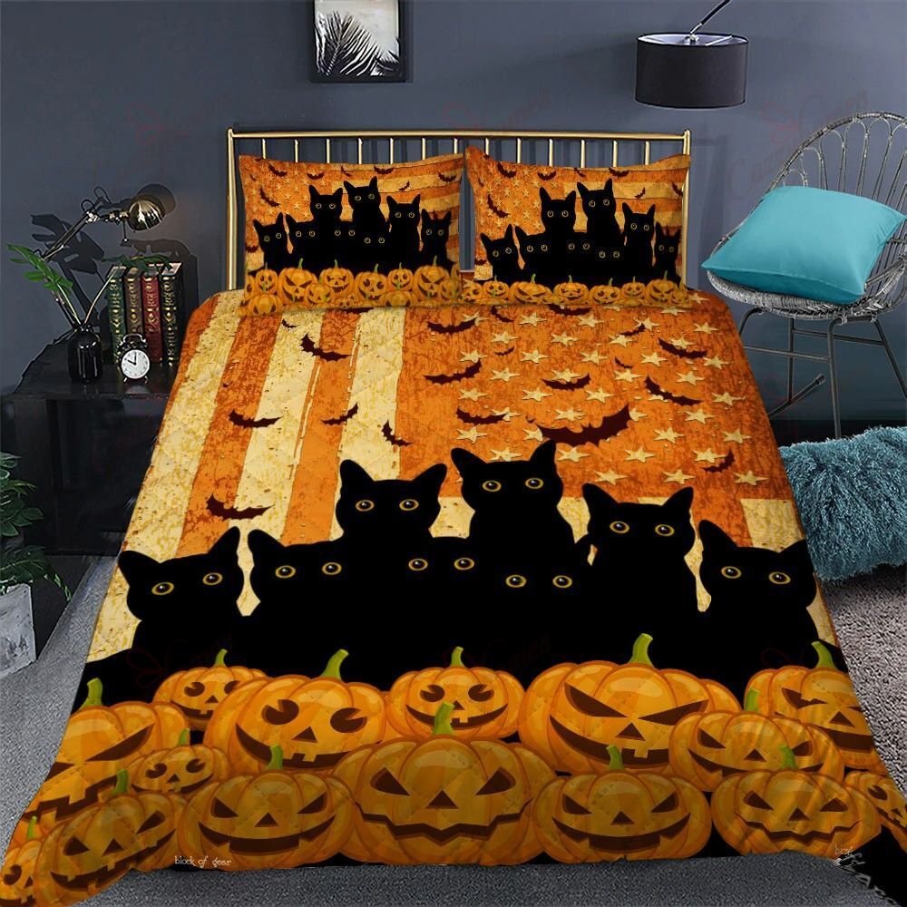 Black Cats pumpkin field American Flag Bedding Set