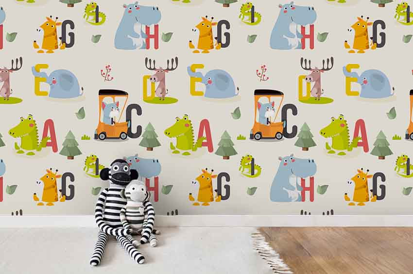 3D Color Cartoon Animals Dinosaur Elephant Hippopotamus Wall Mural Wallpa 37