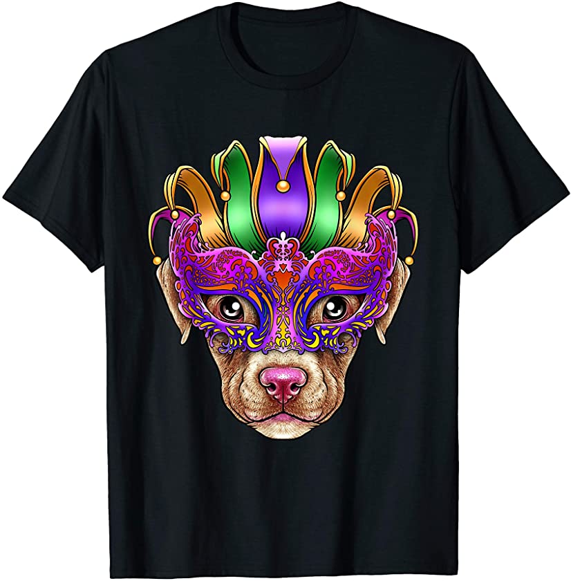 Pitbull Dog Mardi Gras Mask Shirt Jester Hat Pit Bull Puppy T-Shirt