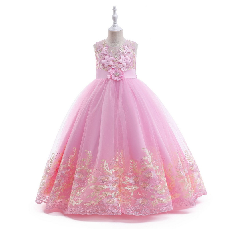 4-14 Y Girls Princess Embroidery Dresses For Wedding Dress Elegant Sleeveless Children Evening Party Costume Vestido Infantil alx